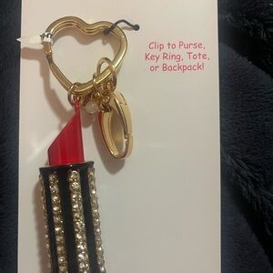 Gold and Black Lipstick Keychain Accessory keychain. Purse or backpack clip